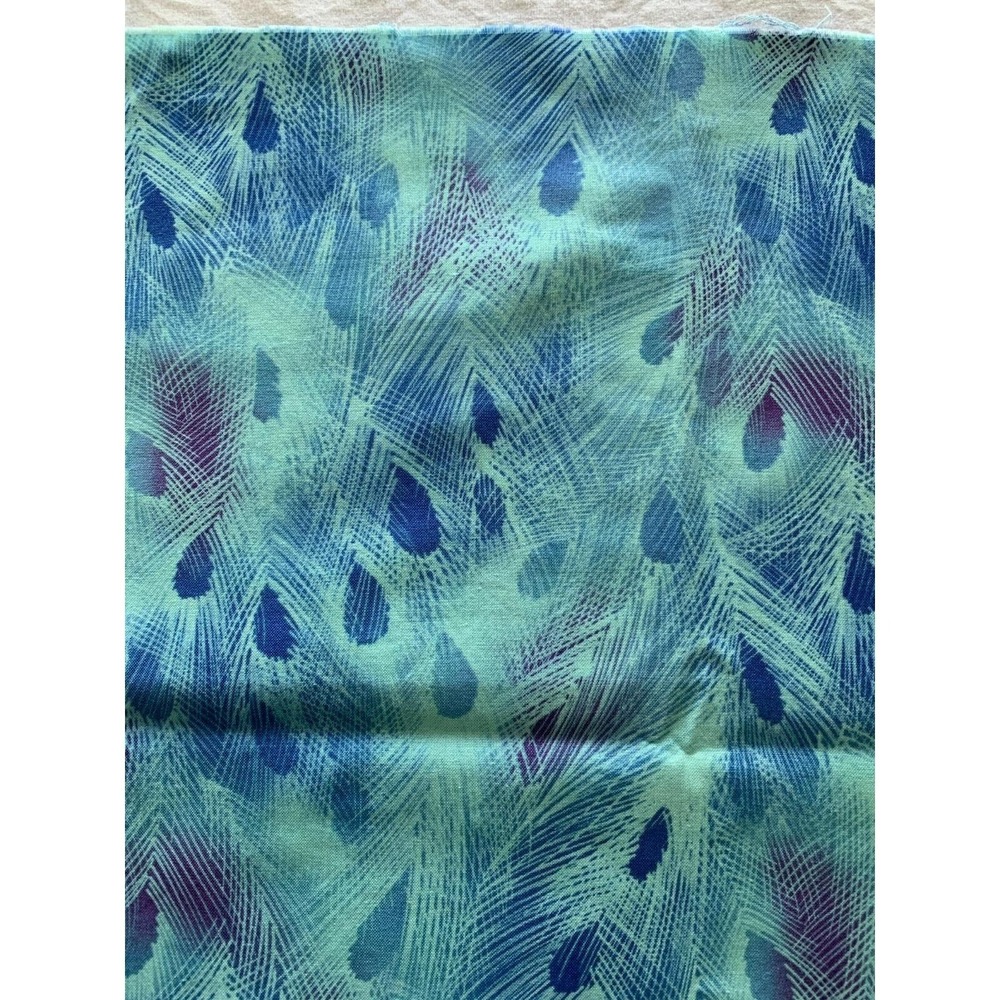 Lovely Peacock Feather Fabric 1 Yd x 45" RJR Cotton Quilting Blue
